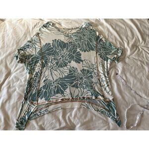 Miraclebody Teal Floral Asymmetrical Hem Top – Size M